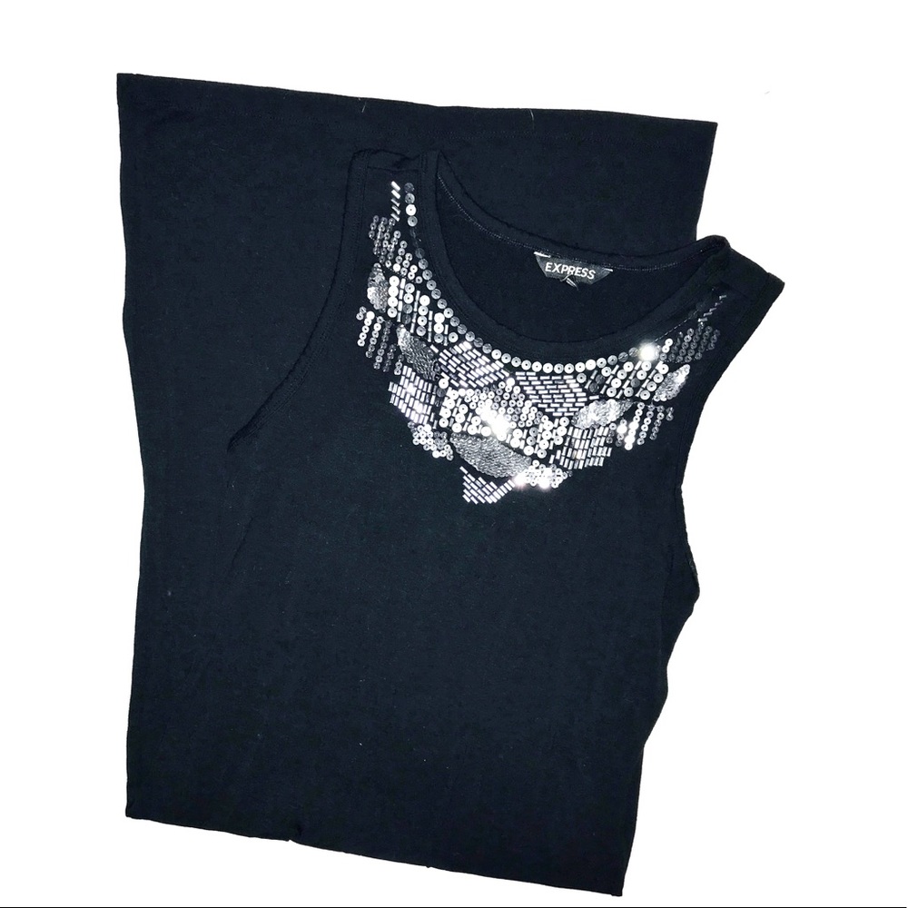 Express Sequin Bib Long Black Dress